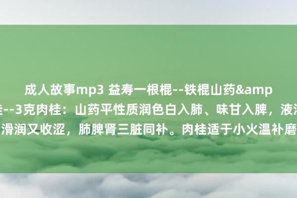 成人故事mp3 益寿一根棍--铁棍山药&#160;，温补一钱桂--3克肉桂：山药平性质润色白入肺、味甘入脾，液浓入肾，柔润又利湿，滑润又收涩，肺脾肾三脏同补。肉桂适于小火温补磨蹭生阳，阳虚到一定进度时既要守阳也要温阳，肉桂最适